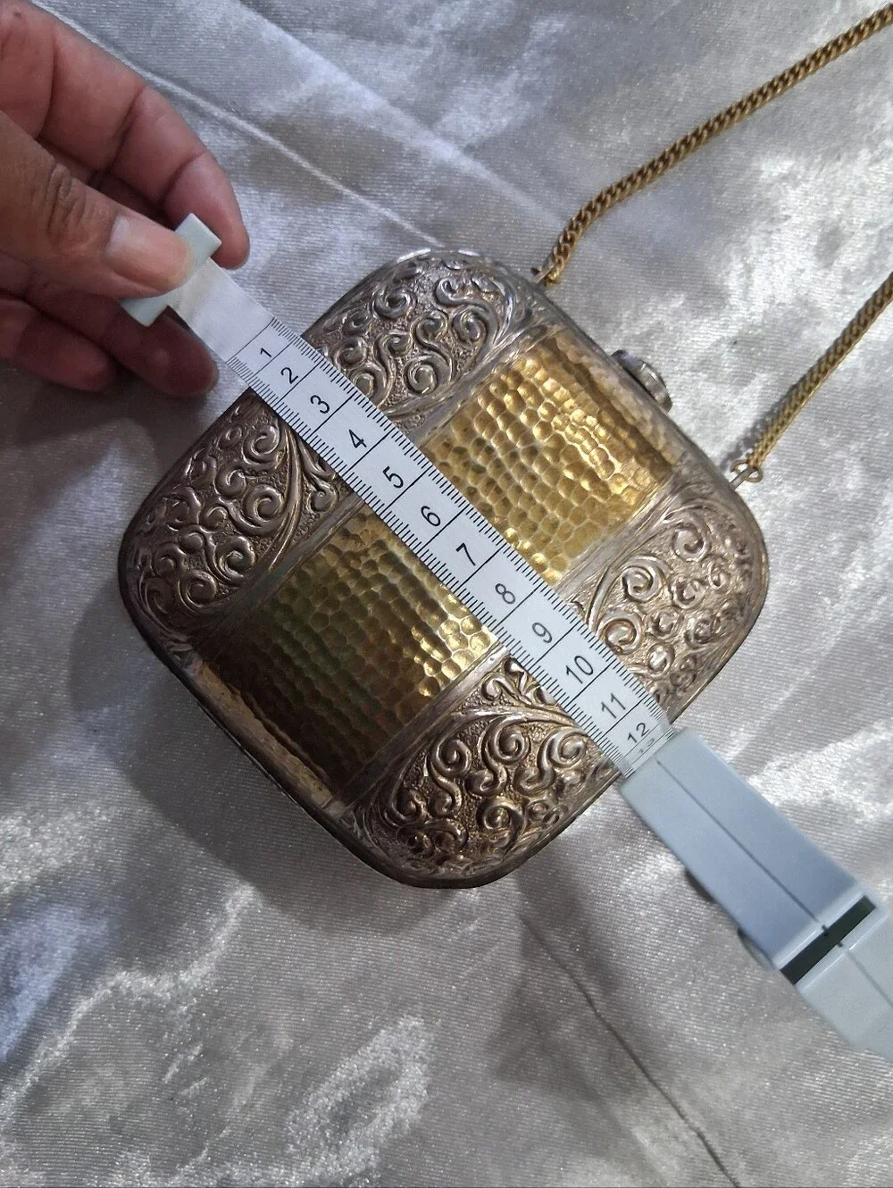Gold and Silver Ornate Metal Crossbody Bag